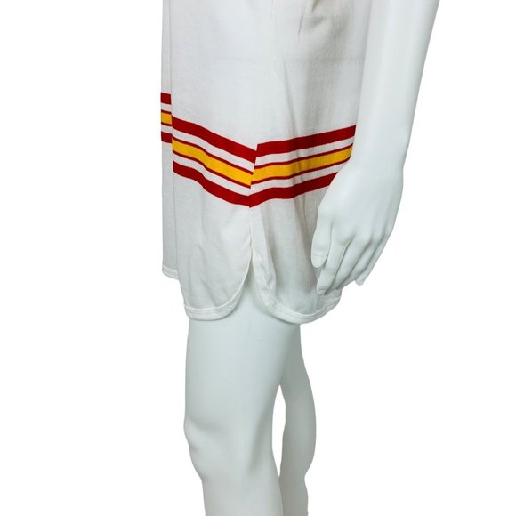 Vintage 70s Red Yellow Striped Tunic Tee V-neck T-Shirt B 37" - Picture 8 of 11